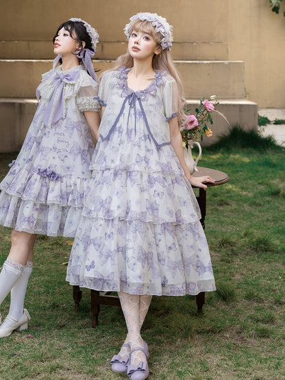 Purple High Waist Bowknots Tiered Skirt Summer Lolita Dress