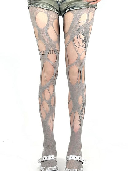 Punk Asymmetrical Design Tights Cut-out Fishnet Color 4 Options