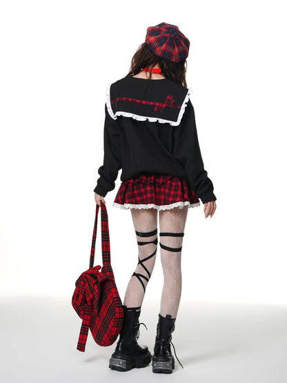 Lace Skirt Red Trim Plaid