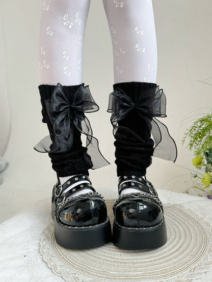 Black/White Organza Bow Lolita Leg Warmers