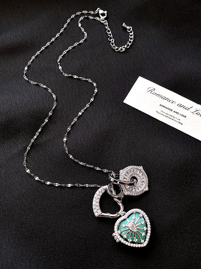 And Necklace Bittersweet Y2K Heart Cross Pendant Pink/Blue/Green Rhinestone