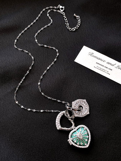 Heart And Pendant Rhinestone Pink/Blue/Green Necklace Y2K Cross Bittersweet