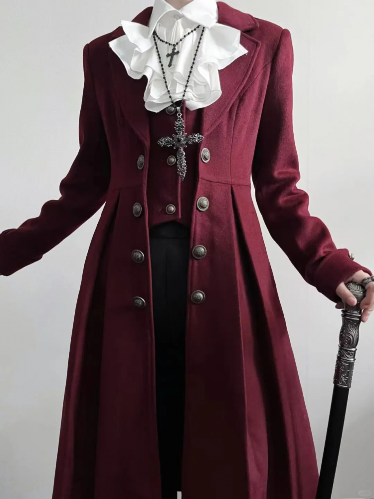 Wine Red Ouji Fashion Lolita Gothic Prince Winter Woolen Coat