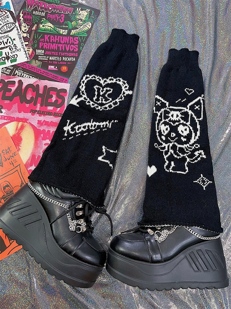 Black Y2K Cartoon Knitted Leg Warmers