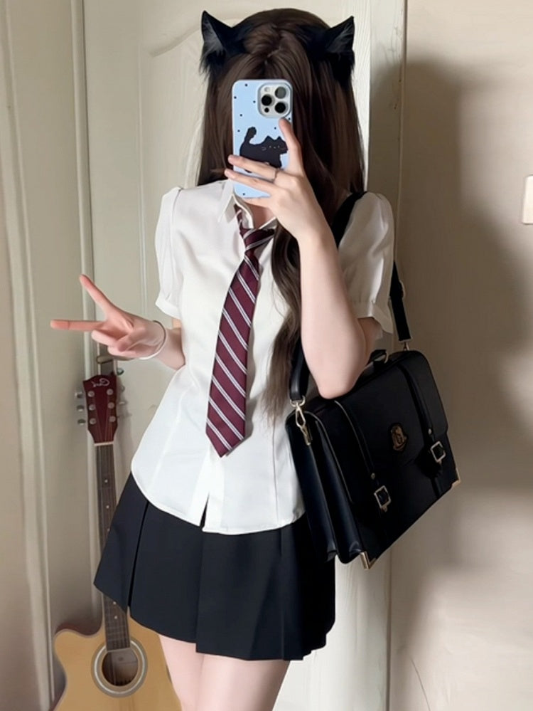 White At JK Uniform Self-tie Puff Back Sleeves Shirt Design