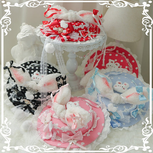 Details Ear Plush Options Bowknot Bunny Polka-dot Decorated Beaded Color Pattern Flat Hat 5