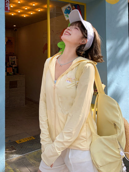 Apricot Kitty Print Loose Sun Protection Jacket