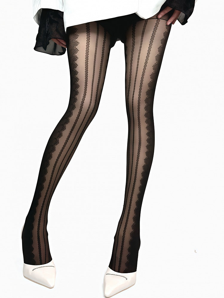 Tights White/Black/Brown/Gray Pattern Striped