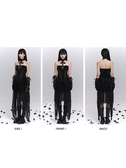 Halloween Tulle Trim with Overlay Gothic Tiered Detachable Lace Black Skirt
