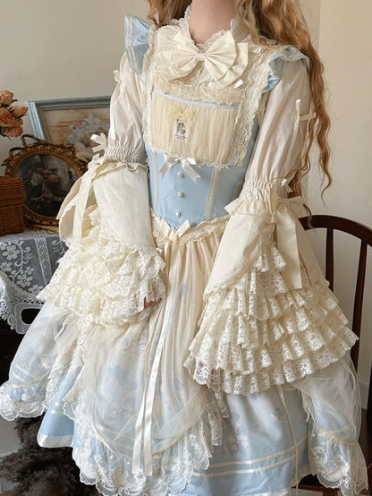 Blue Pink Blouse Bell Size White / Lolita Sleeves Plus Apricot Black