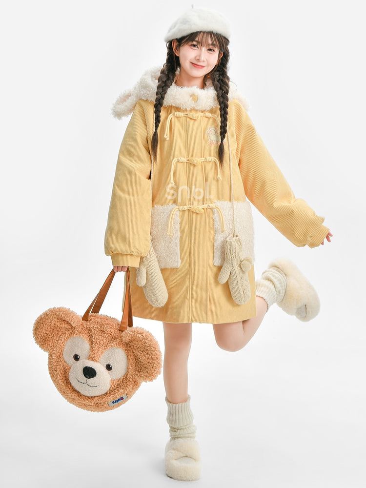 Milk Yellow Cute Lamb Hood Hooded Corduroy Duffle Coat