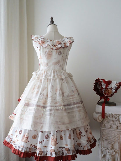 Apron Sweet Bowknots Beige Lolita with