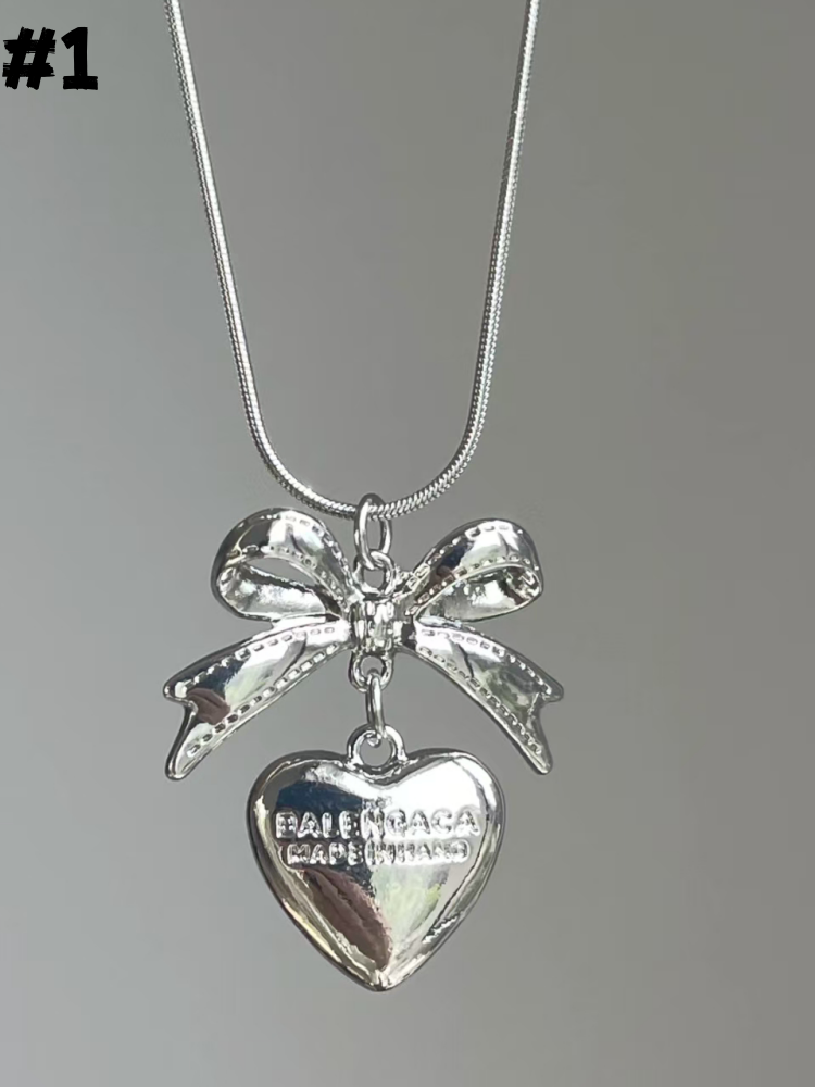 Silver Bow Pendant Necklace