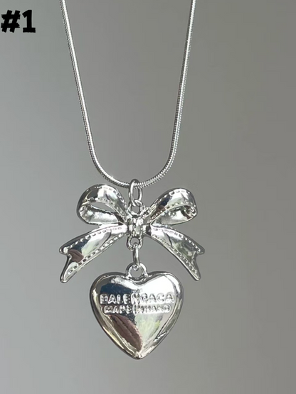 Silver Bow Pendant Necklace