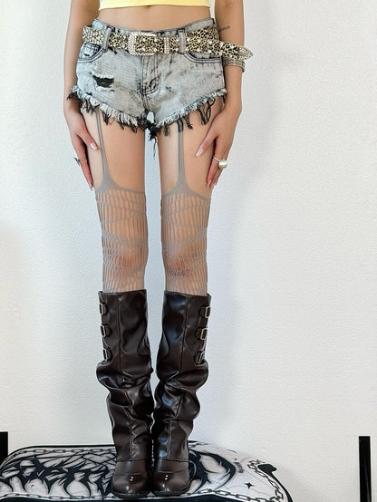 Suspender Black/White/Brown/Gray/Red Y2K Cut-out Design Stockings