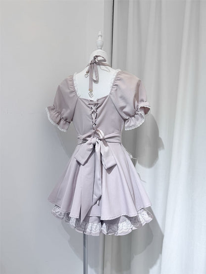 Kleider-Shorts-Set: Knöpfe, Herz-Coord + Sweet Kei Jirai mit hellrosa geformtem Neckholder