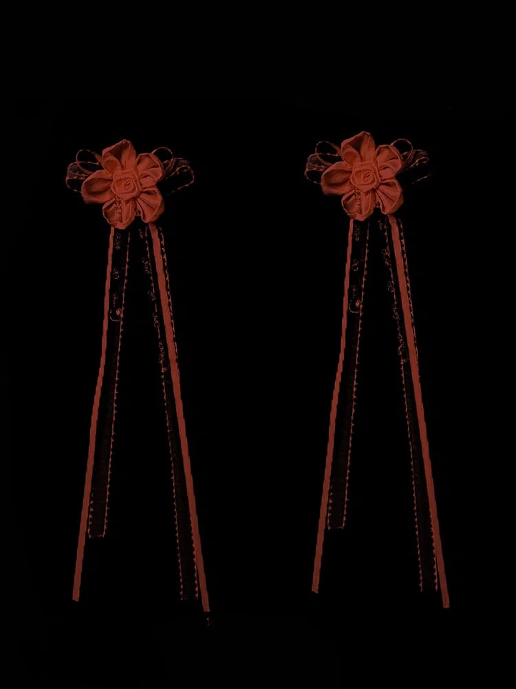 パープルブラックベージュブローチ/レッドフラワー