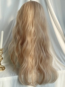Blonde Long Wavy Wig With Curtain Bangs