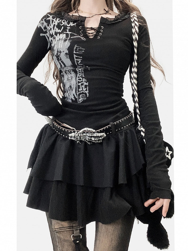 Dress Black Y2K Print Design