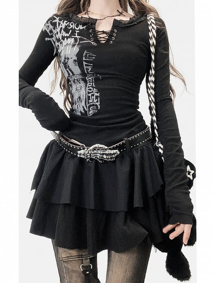 Dress Black Y2K Print Design