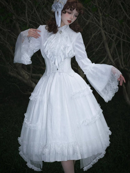 White Gothic Corset Belt with Tulle Skirt