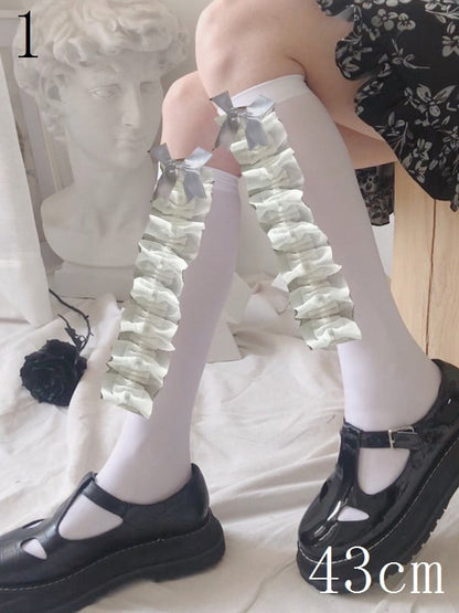 7 Trim Lace Options Details Socks White/Black Bowknot Calf