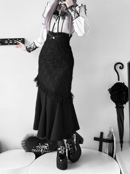 Waist Heart Rhinestone Jirai Kei Mermaid Skirt Black High