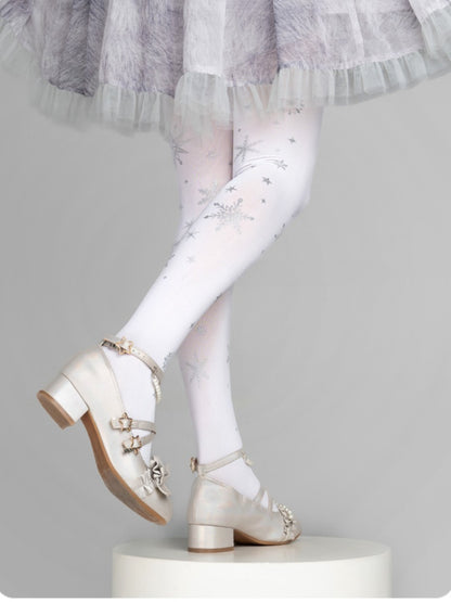 White/Black Snowflake Print Lolita Tights