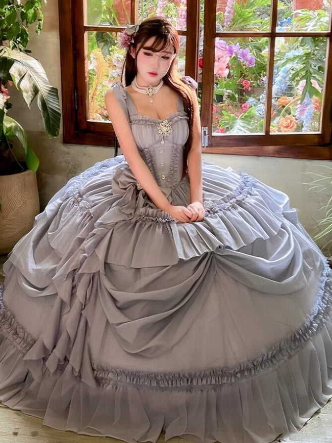 Purple Gown Length Floor Waist Dusty Corset Prom Dress Gorgeous
