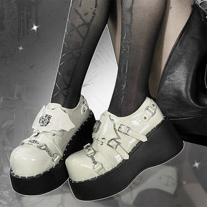 Goth Devil Wings Punk White Platforms Shoes