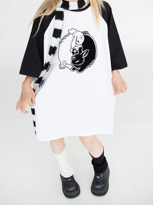T-shirt oversize imprimé lapin noir et blanc