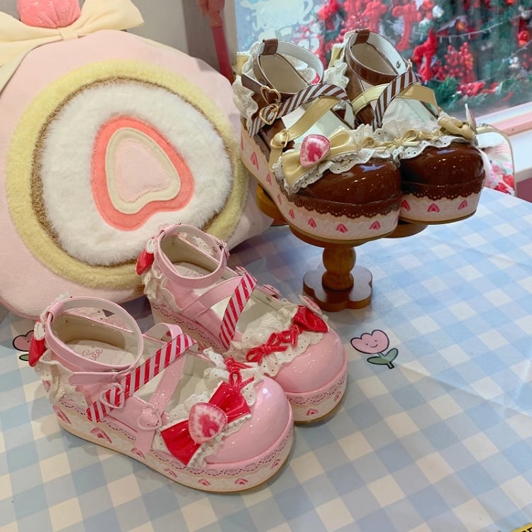 Shoes Sweet Brown Mary Cake Strawberry Lolita Chocolate Platform Jane