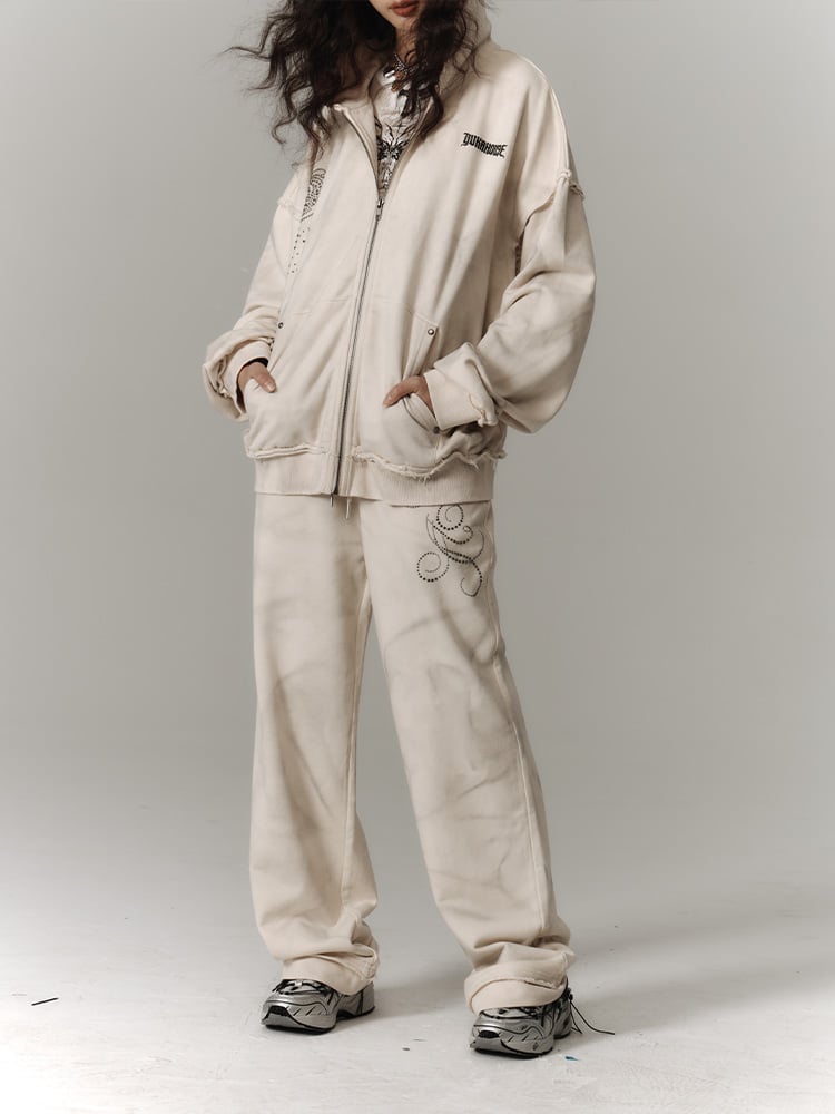 Wasteland Punk Beige Elastic Waist Pants