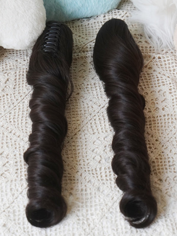 Black Tea Bob Cut Straight Wig With Bangs＋Double Long/Short Ponytail Claw Clips