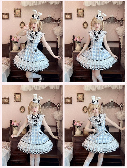 Wunderland in Alice Blaues Rautenmuster Hasenohren Hut Vibes