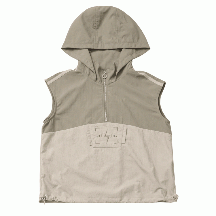 Khaki Colorblock Design Drawstring Hem Techwear Hooded Tank Top