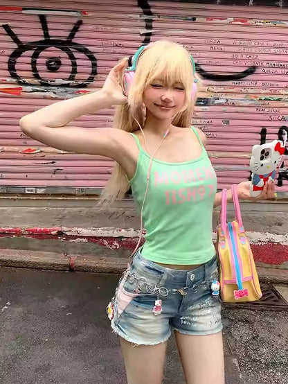 Cami Top Green Letter Print Glamorous