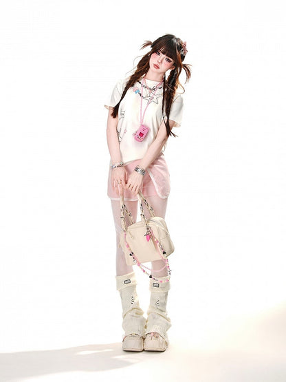 T-Shirt Glamorous White Crew Neck Star Print
