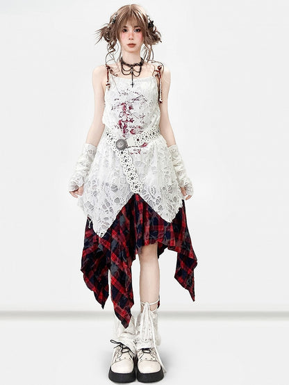 Ärmel mit weißem Design, Ausschnitt, Cami-Print-Kleid, Details Y2K