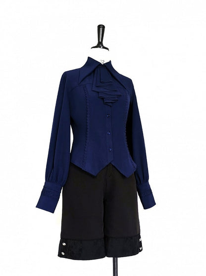 Blue Leg-of-mutton Shirt Jabot Lolita Sleeves Ouji Klein