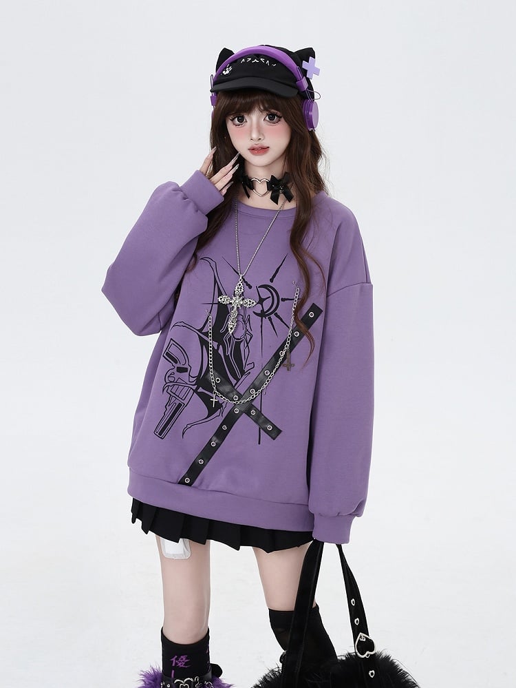 Crisscross Fleece Lined Y2K Sweatshirt