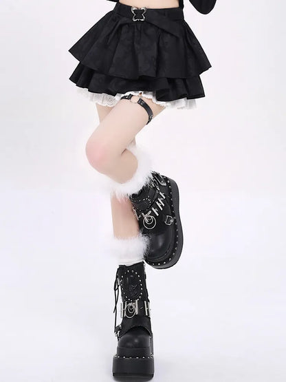 Tiered Pattern Black Skirt Bowknots