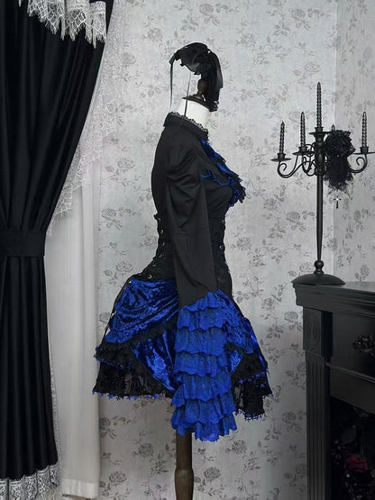 Waist High Skirt Lolita Boned Black Corset Klein Gothic Blue and Super
