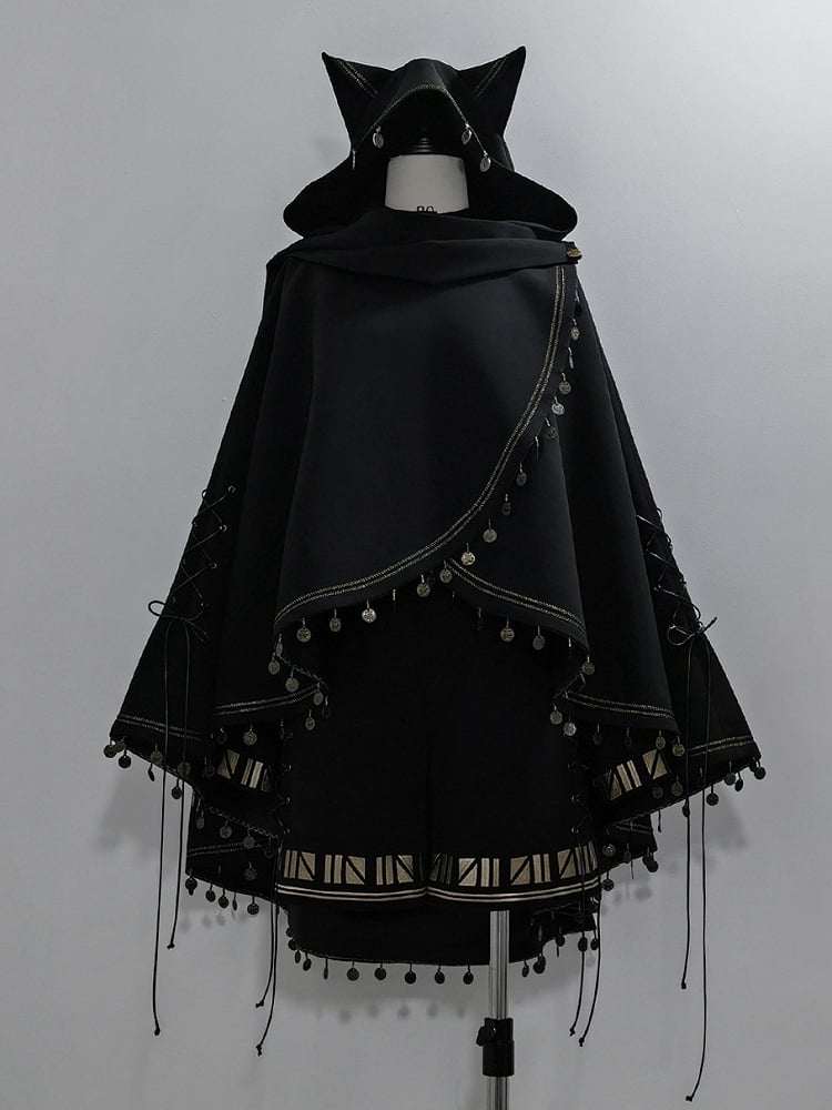 Fashion Cat High-low Ears Hem (Do Machine Black Ouji Not Wash) Cape Hooded