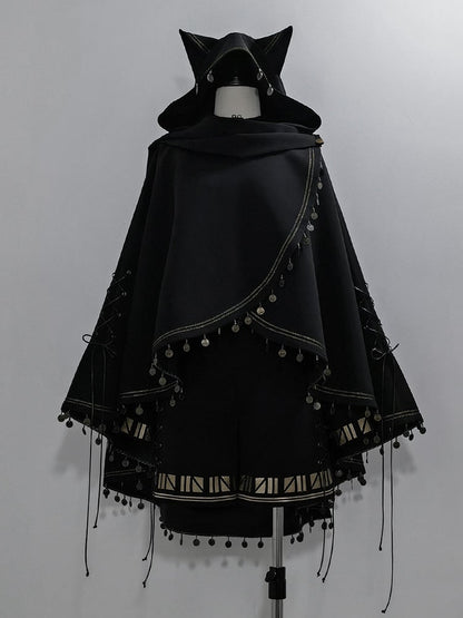 Fashion Cat High-low Ears Hem (Do Machine Black Ouji Not Wash) Cape Hooded