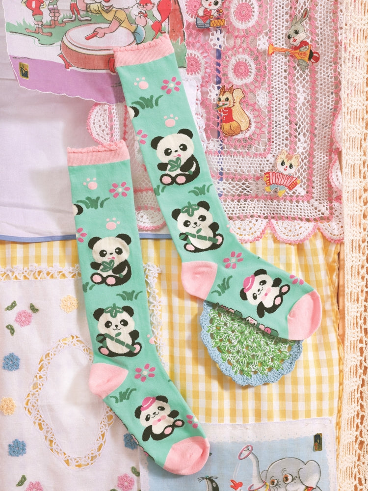 Mint Green Panda Calf Socks