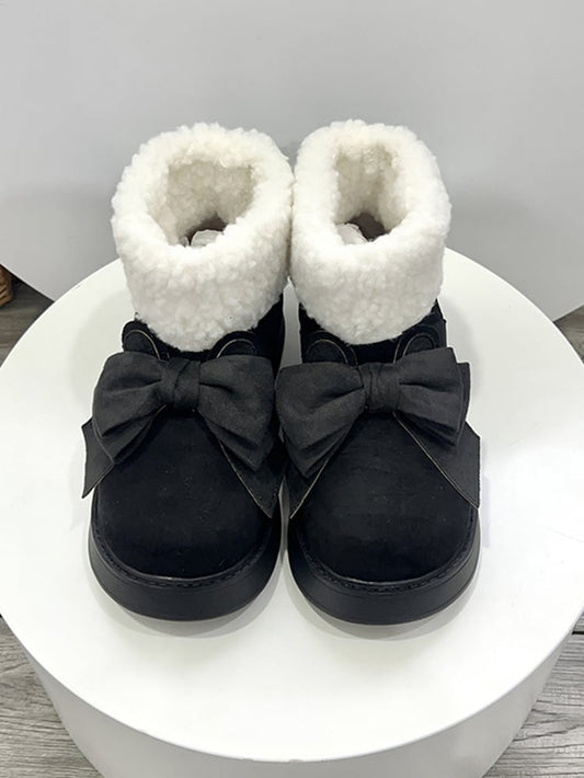 Black Bunny Ear Design Bowknot Platform Winter Boots