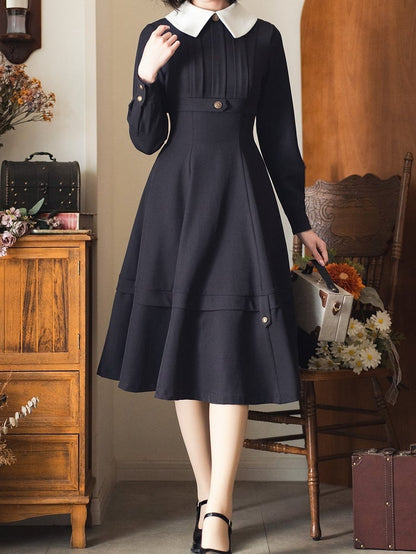 Black Detachable Cape Design Elegant Retro Slimming Dress