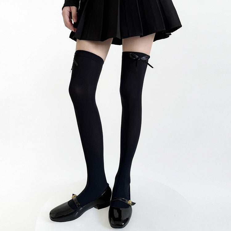 Black Stockings / Semi-sheer Accents Bow Gray JK White