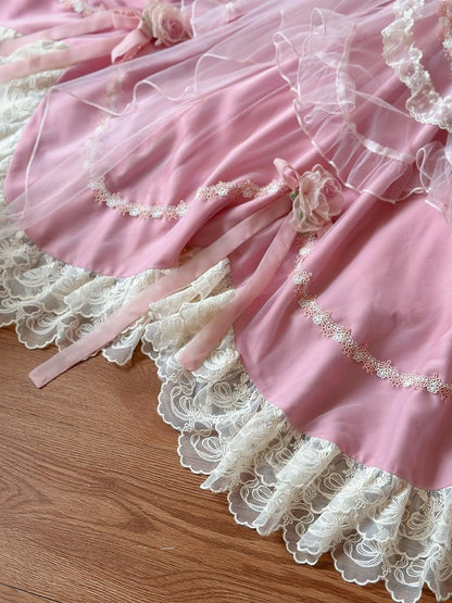 Ensemble complet de nœuds de taille basque à fleurs roses Hanayome Lolita OP /